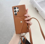 Samsung Brown Premium Leather Wallet Crossbody Bracelet Lanyard Case For S24 Ultra Mobile Case by CoverMeUp - Style 2