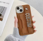 Protective Apple iPhone Back Cover - Brown Card Holder Premium Leather Custom Bracelet Strap iPhone Case