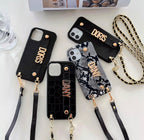 Protective Apple iPhone Back Cover - Black Gray Leopard Texture Leather Custom Bracelet iPhone Case