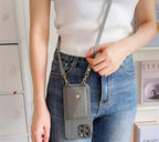 Protective Apple iPhone Back Cover - Black Shimmer Crossbody Wallet Two Bracelet Lanyard iPhone Case - Style 2