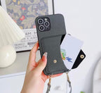 Protective Apple iPhone Back Cover - Black Shimmer Crossbody Wallet Two Bracelet Lanyard iPhone Case - Style 4