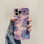 Protective Apple iPhone Back Cover - Light & Dark Purple Laser Floral Flowers Holographic iPhone Soft Silicone Case