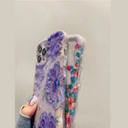 Protective Apple iPhone Back Cover - Light & Dark Purple Laser Floral Flowers Holographic iPhone Soft Silicone Case - Style 3