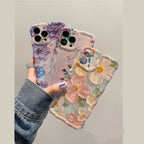 Protective Apple iPhone Back Cover - Light & Dark Purple Laser Floral Flowers Holographic iPhone Soft Silicone Case - Style 2
