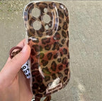Protective Apple iPhone Back Cover - Brown Leopard Texture Lanyard Bracelet iPhone Soft Case - Style 3