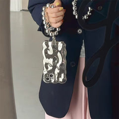 Silver Electroplating Glossy Textured Beads Bracelet Round Lanyard iPhone Case
