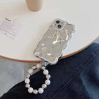 Protective Apple iPhone Back Cover - Silver Electroplating Glossy Textured Beads Bracelet Round Lanyard iPhone Case - Style 5
