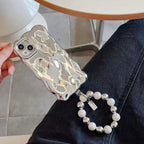 Protective Apple iPhone Back Cover - Silver Electroplating Glossy Textured Beads Bracelet Round Lanyard iPhone Case - Style 2