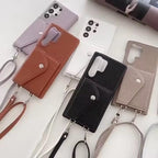 Samsung Brown Premium Leather Wallet Crossbody Bracelet Lanyard Case For S24 Ultra Mobile Case by CoverMeUp