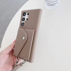 Samsung Brown Premium Leather Wallet Crossbody Bracelet Lanyard Case For S24 Ultra Mobile Case by CoverMeUp - Style 4