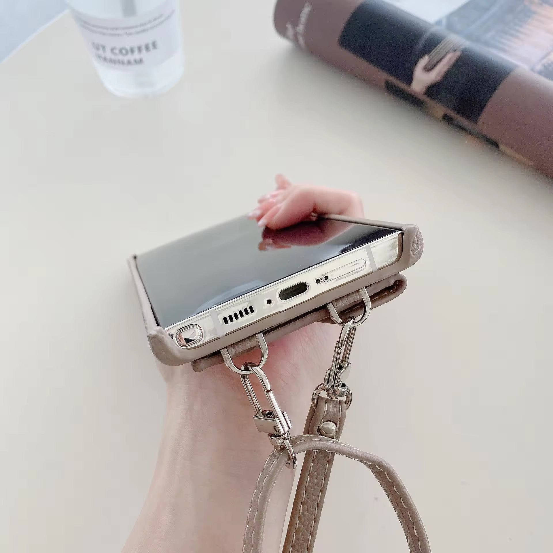 Samsung Brown Premium Leather Wallet Crossbody Bracelet Lanyard Case For S24 Ultra Mobile Case by CoverMeUp - Style 5