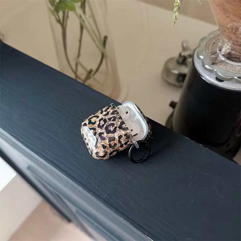 Leopard Shaded Glitter Glossy Airpod Pre-Order Case With Ring Mobile Case by CoverMeUp - Style 6
