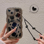 Protective Apple iPhone Back Cover - Black Wavy Border Tulip Bracelet Lanyard iPhone Soft Silicone Case
