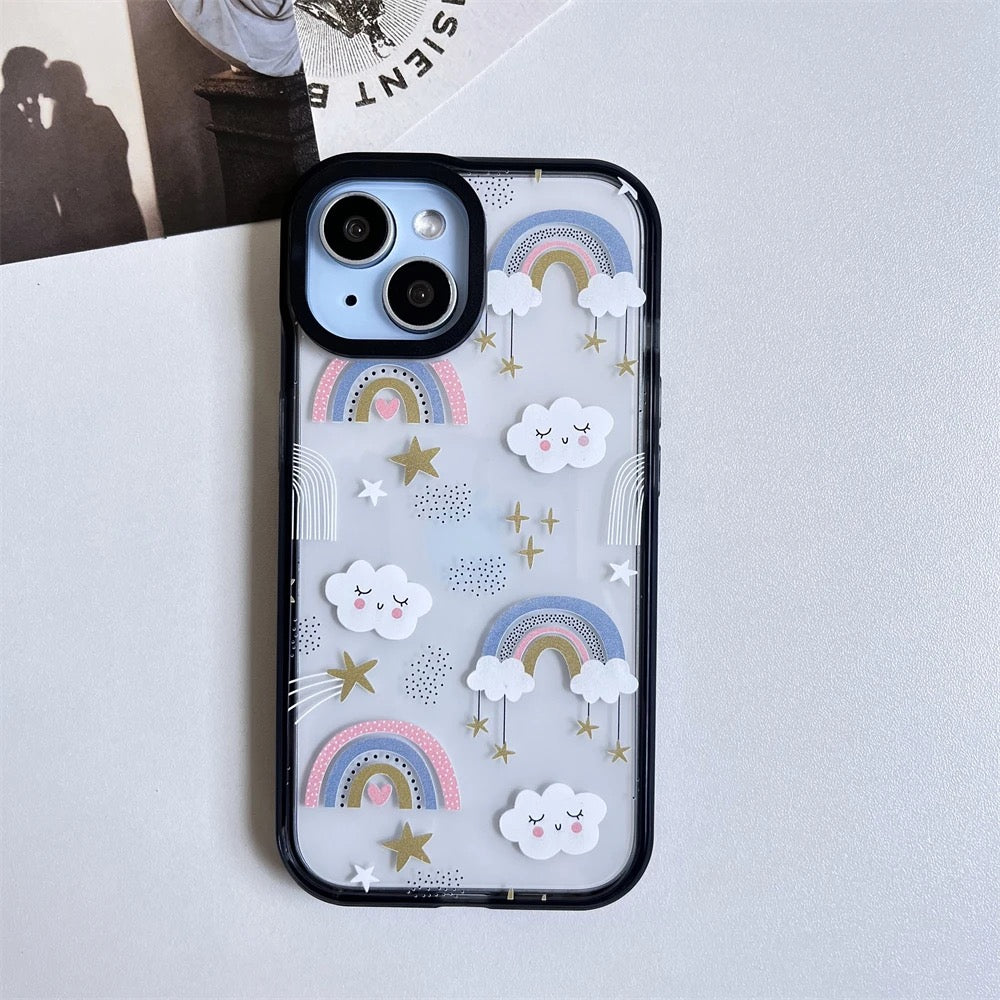 Protective Apple iPhone Back Cover - Rainbow Clouds Transparent Clear Bumper iPhone Hybrid Silicone Case