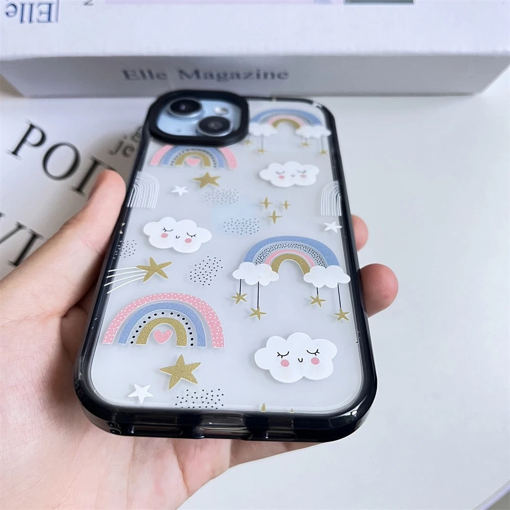 Protective Apple iPhone Back Cover - Rainbow Clouds Transparent Clear Bumper iPhone Hybrid Silicone Case - Style 4