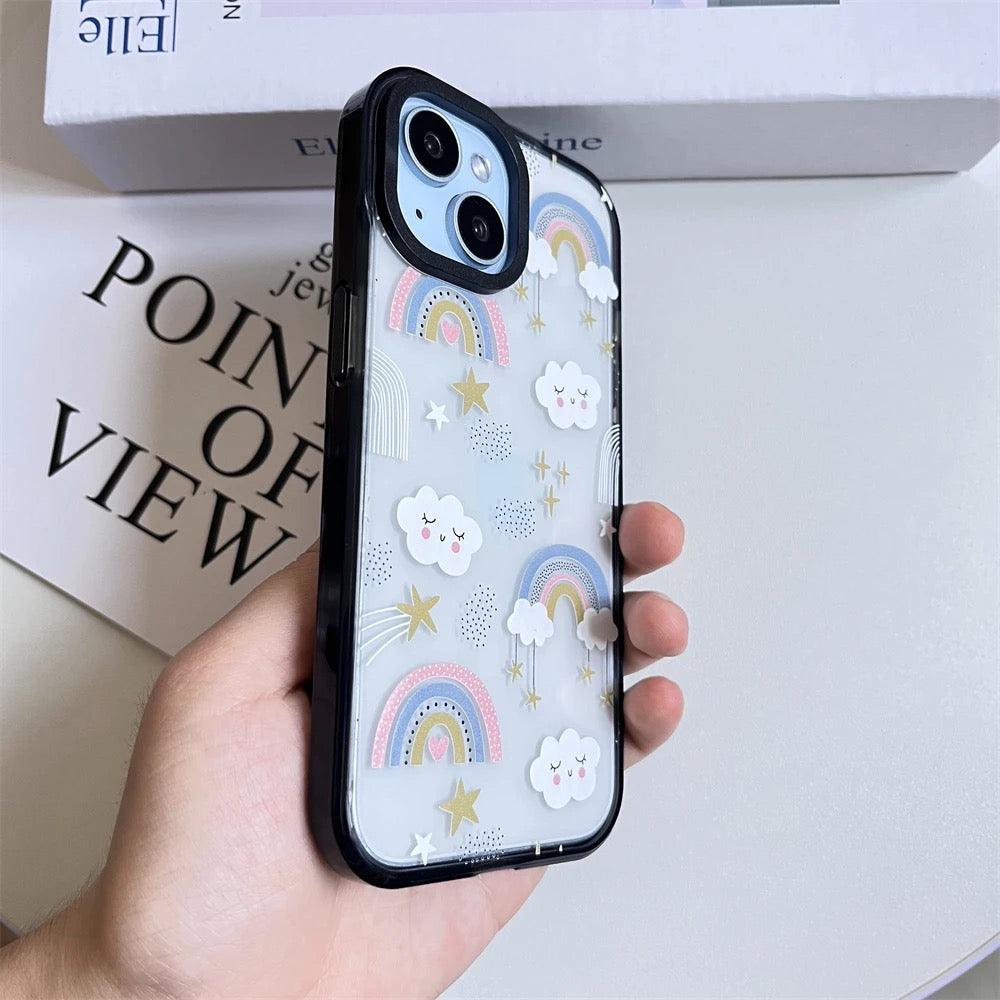 Protective Apple iPhone Back Cover - Rainbow Clouds Transparent Clear Bumper iPhone Hybrid Silicone Case - Style 5