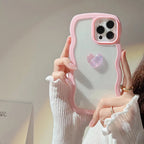 Protective Apple iPhone Back Cover - Wavy Edge Heart Glitter Bumper Border Transparent Clear iPhone Case - Style 3