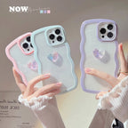 Protective Apple iPhone Back Cover - Wavy Edge Heart Glitter Bumper Border Transparent Clear iPhone Case