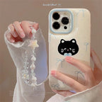 Protective Apple iPhone Back Cover - Bow Tie Kitten Bracelet Lanyard iPhone Puff Soft Case