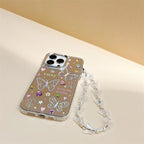 Protective Apple iPhone Back Cover - 3D Colorful Studded Butterfly Mirror Lanyard Bracelet iPhone Case - Style 4
