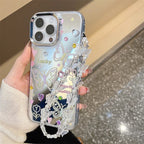 Protective Apple iPhone Back Cover - 3D Colorful Studded Butterfly Mirror Lanyard Bracelet iPhone Case - Style 3