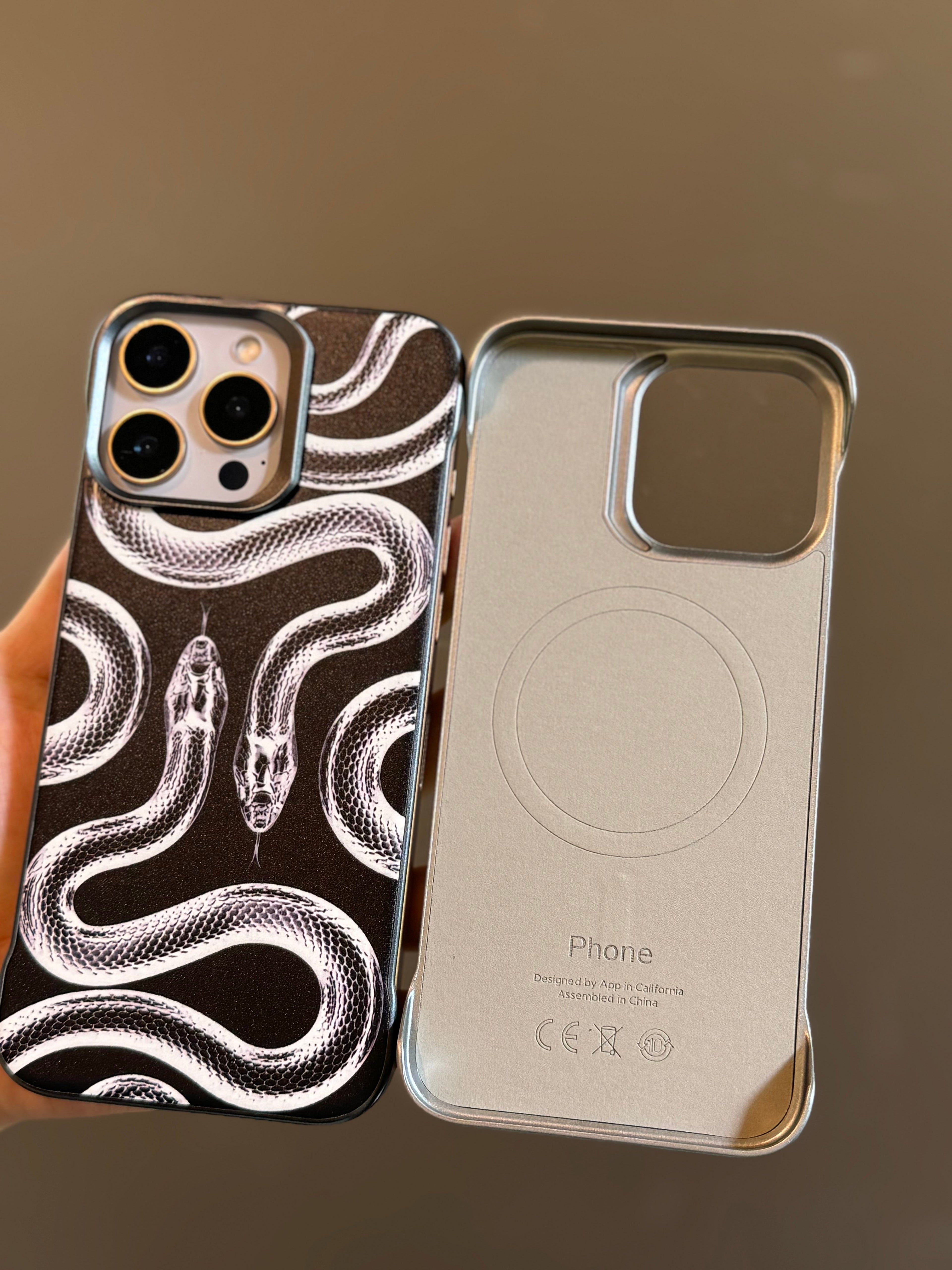 Frameless Designer Snake Magsafe Compatible Case for iPhone 15 Pro Max (Black)