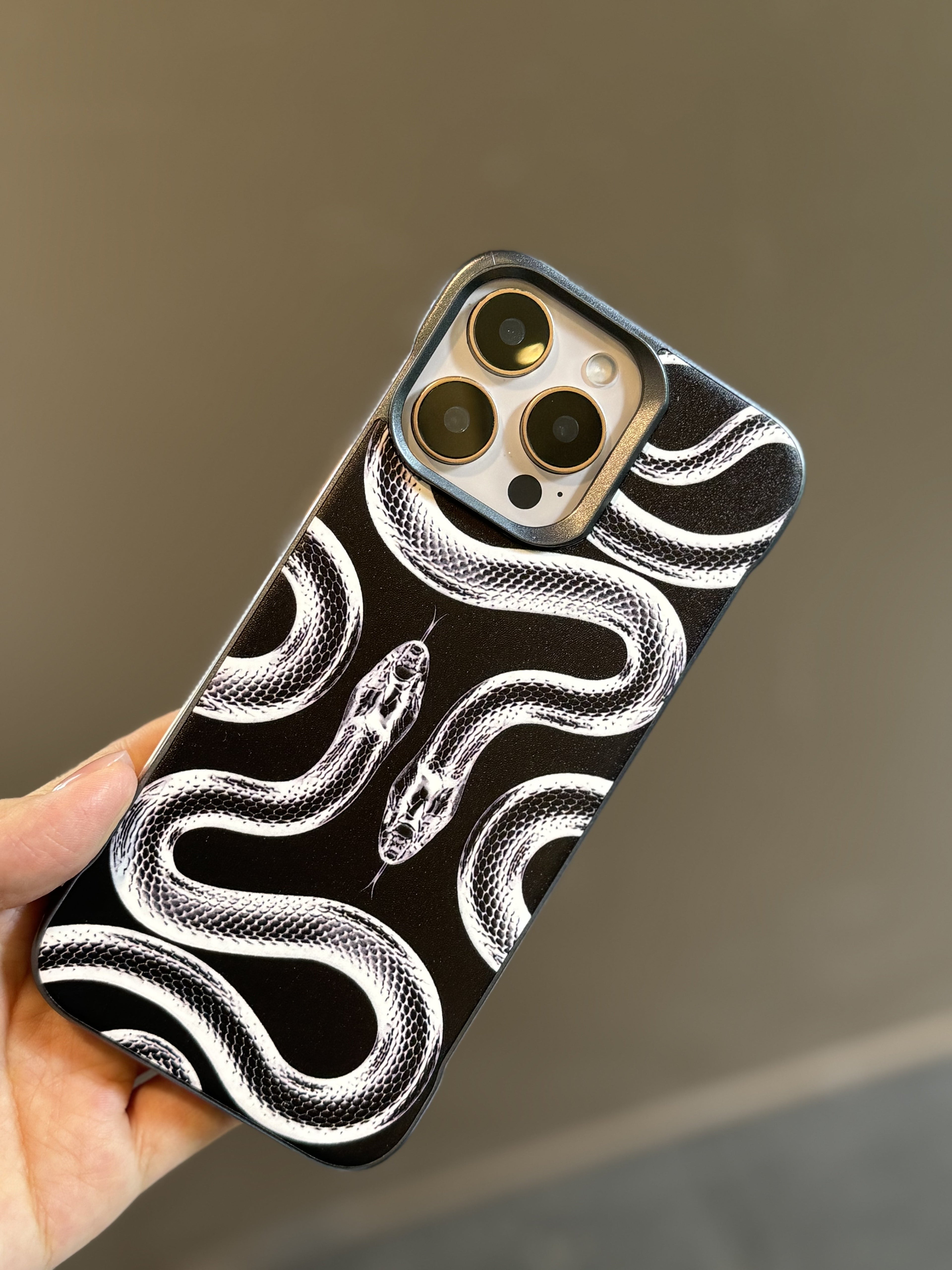 Protective Apple iPhone Back Cover - Frameless Designer Snake Magsafe Compatible Case for iPhone 16 Pro Max (Black) - Style 2