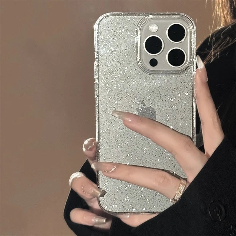 Protective Apple iPhone Back Cover - Glitter Shockproof Transparent iPhone Bling Clear Case - Style 3