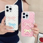 Protective Apple iPhone Back Cover - Cute Polka Dots 3D Bow Diamond Rhinestone Pre-Order iPhone Case - Style 8