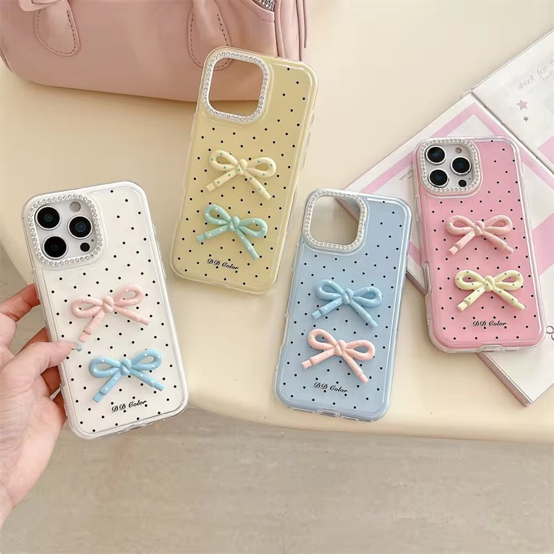 Protective Apple iPhone Back Cover - Cute Polka Dots 3D Bow Diamond Rhinestone Pre-Order iPhone Case - Style 6