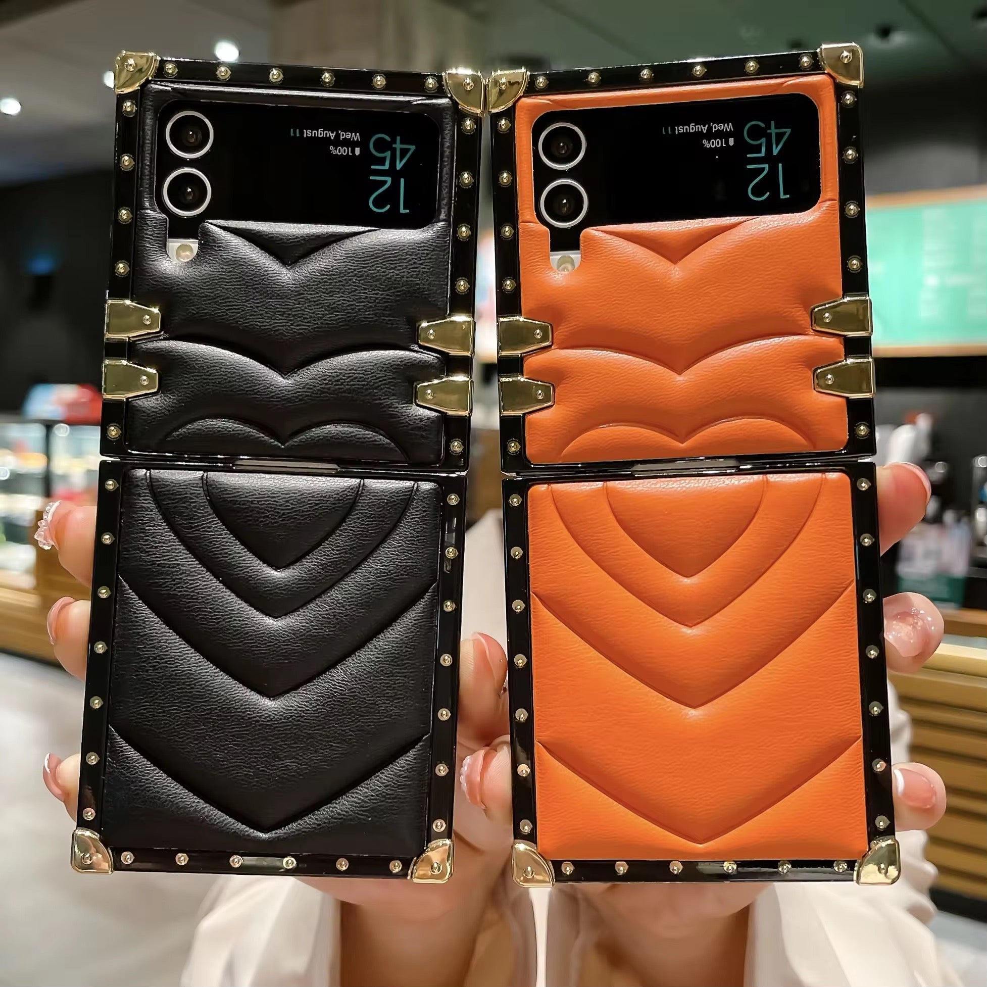 Square Premium Leather Samsung Z Flip Case Mobile Case by CoverMeUp