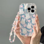 Protective Apple iPhone Back Cover - 2 in 1 Cute Bunny Laser Bracelet Lanyard Transparent iPhone Soft Case