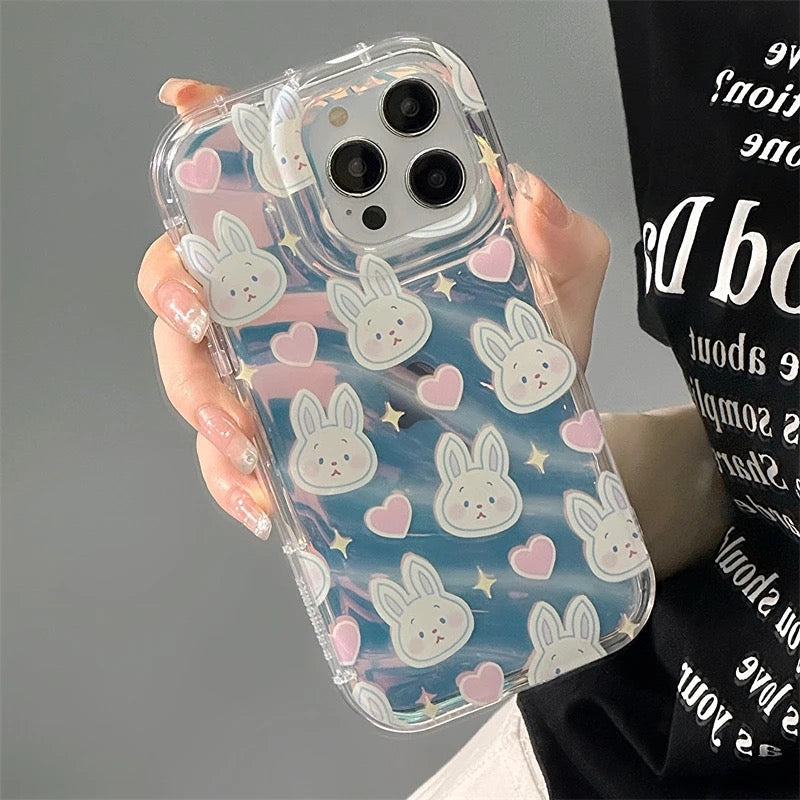 Protective Apple iPhone Back Cover - 2 in 1 Cute Bunny Laser Bracelet Lanyard Transparent iPhone Soft Case - Style 2