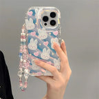 Protective Apple iPhone Back Cover - 2 in 1 Cute Bunny Laser Bracelet Lanyard Transparent iPhone Soft Case - Style 3