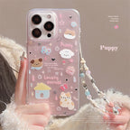Protective Apple iPhone Back Cover - Puppy Dog Animal Lanyard Bracelet Pink iPhone Silicone Case