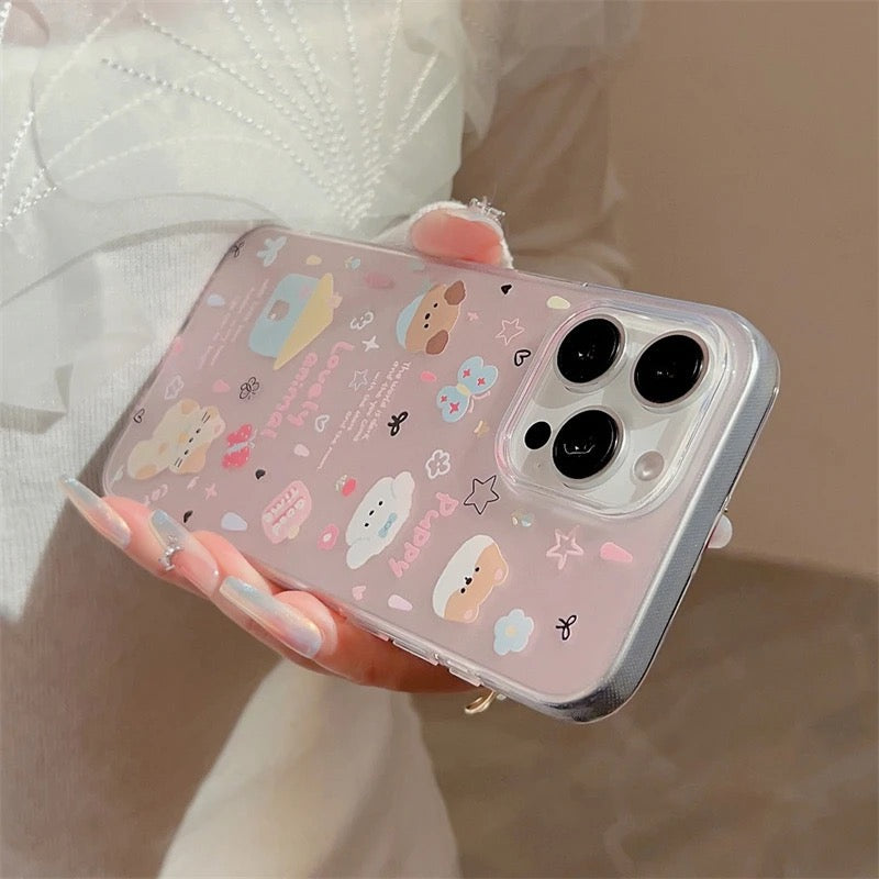 Protective Apple iPhone Back Cover - Puppy Dog Animal Lanyard Bracelet Pink iPhone Silicone Case - Style 6