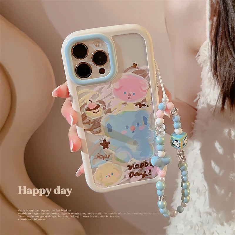 Protective Apple iPhone Back Cover - Happy Day Clear Transparent Colorful Bracelet Lanyard White Bumper iPhone Soft Case