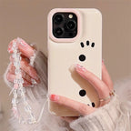 Protective Apple iPhone Back Cover - Hello Kitty Cute White Bracelet Lanyard Pink iPhone Puff Soft Case