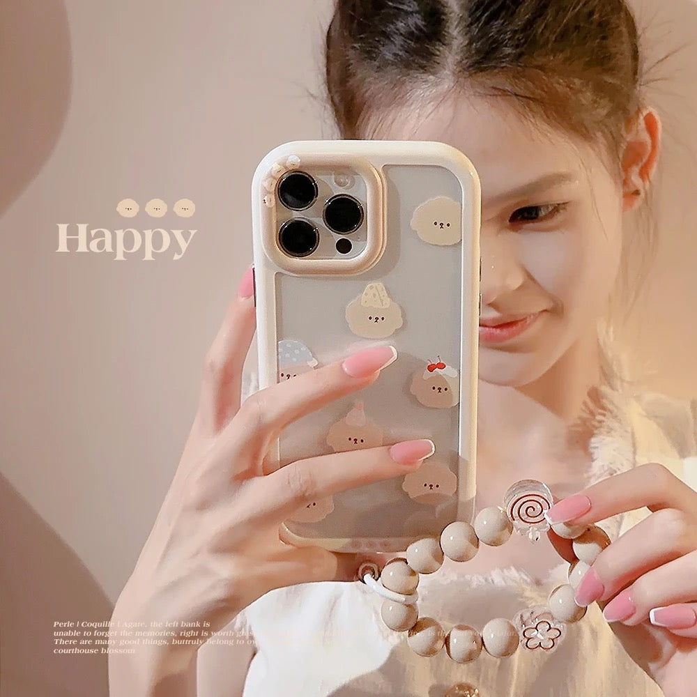Protective Apple iPhone Back Cover - Cute Bear Brown Bracelet Lanyard White Bumper iPhone Soft Case