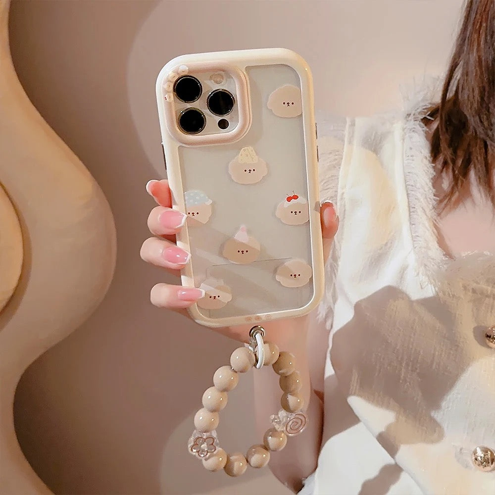 Protective Apple iPhone Back Cover - Cute Bear Brown Bracelet Lanyard White Bumper iPhone Soft Case - Style 4