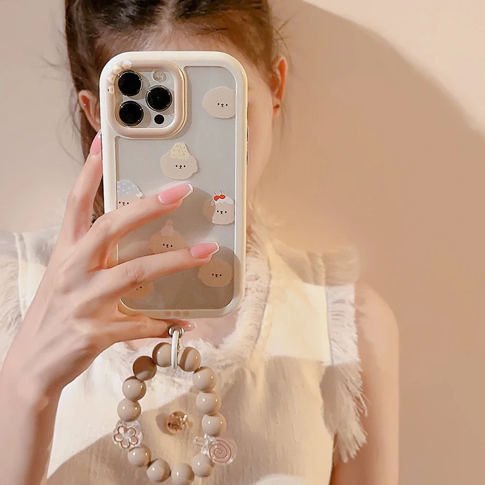 Protective Apple iPhone Back Cover - Cute Bear Brown Bracelet Lanyard White Bumper iPhone Soft Case - Style 2