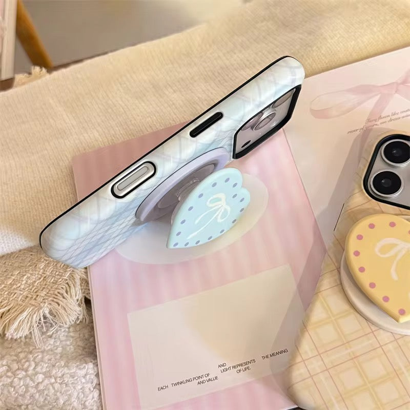 Protective Apple iPhone Back Cover - Checkered Blue Yellow Heart Magsafe Magnetic Phone Holder iPhone Pre-Order Case - Style 3