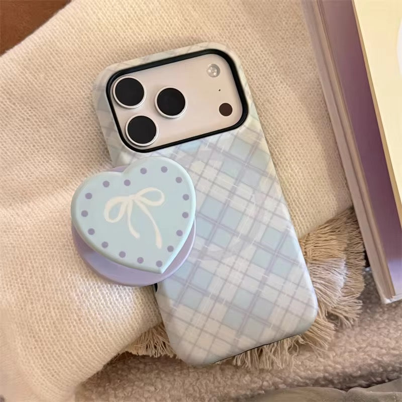 Protective Apple iPhone Back Cover - Checkered Blue Yellow Heart Magsafe Magnetic Phone Holder iPhone Pre-Order Case - Style 4