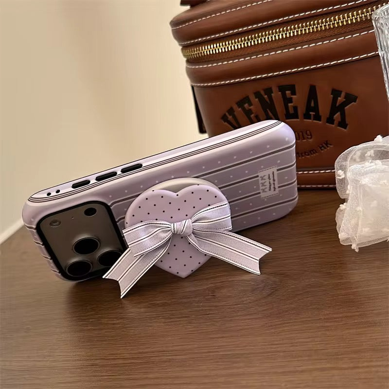 Protective Apple iPhone Back Cover - Checkered Striped Heart 3D Bow Magsafe Magnetic Phone Holder iPhone Pre-Order Case - Style 5