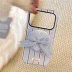 Protective Apple iPhone Back Cover - Checkered Striped Heart 3D Bow Magsafe Magnetic Phone Holder iPhone Pre-Order Case - Style 9