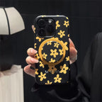 Protective Apple iPhone Back Cover - Black Yellow Flower Magsafe Magnetic Phone Holder iPhone Pre-Order Case