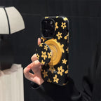 Protective Apple iPhone Back Cover - Black Yellow Flower Magsafe Magnetic Phone Holder iPhone Pre-Order Case - Style 4