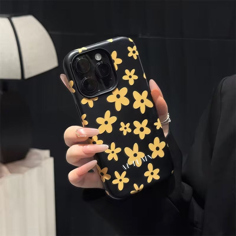 Protective Apple iPhone Back Cover - Black Yellow Flower Magsafe Magnetic Phone Holder iPhone Pre-Order Case - Style 5
