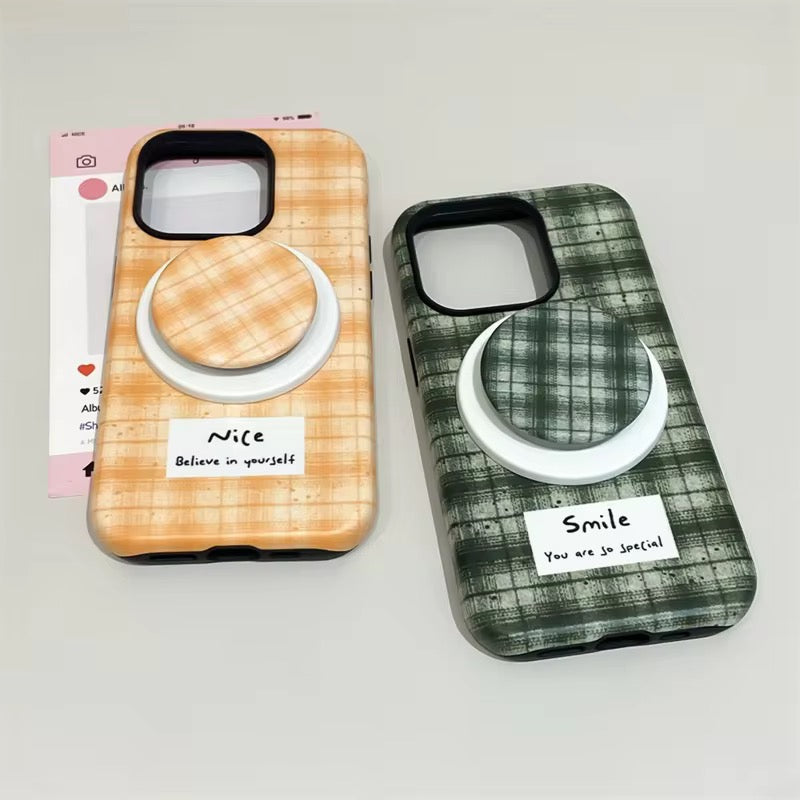 Protective Apple iPhone Back Cover - Checkered Green Yellow Magsafe Magnetic Phone Holder iPhone Pre-Order Case