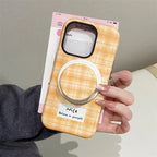 Protective Apple iPhone Back Cover - Checkered Green Yellow Magsafe Magnetic Phone Holder iPhone Pre-Order Case - Style 3